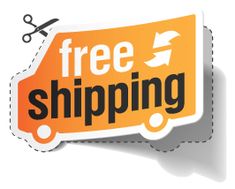 a free shipping sticker with scissors on the top and an orange tag that says free shipping