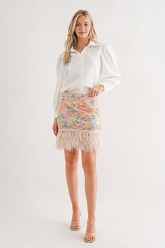 100% Polyester Final Sale Item Cannot Be Returned Or Exchanged Cream Pastel, Sequin Pencil Skirt, Feather Trim, Final Sale, Pencil Skirt, Sequin, Pencil, Pastel, Trim