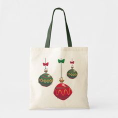 Christmas Tote Bag Ideas, Christmas Tote Bags Diy, Bells Drawing, Christmas Totes, Green Christmas Ornaments, Lantern Painting, Tote Bags For School, Red And Green Christmas, December Christmas