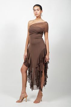 Brown Ruffle Mesh Dress – Kim Shui Studio