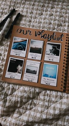 1 Year Anniversary Gift Ideas For Him Relationship Album Ideas, Our Playlist Scrapbook, Boyfriend Photo Album Ideas, Adventure Book Scrapbook Ideas, Playlist Scrapbook Page, Bestie Scrapbook Page Ideas, Picture Scrapbook Ideas For Boyfriend, Boyfriend Album Ideas, Photo Book Ideas For Boyfriend