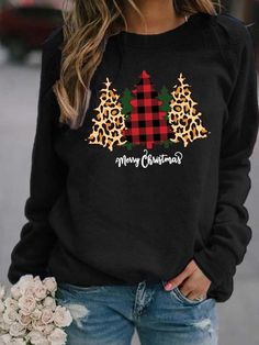 Gender:?Women Type:?T-Shirts Feature:?Christmas Tree, Round Neck, Long Sleeve? Material:?Polyester Style:?Casual/Fashion Color:?Red, Green, Black, Khaki, Blue? Size:?S, M, L, XL, 2XL Please Note:?All Dimensions Are Measured Manually With A Deviation Of 1 To 3cm. Christmas Tree Print, Loose Outfit, Round Neck Sweaters, Loose Sweater, Tree Print