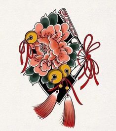 an artistic tattoo design with flowers on it