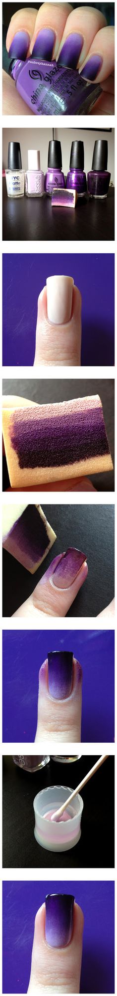 Sponge Nail Art, Ombre Nails Tutorial, Frozen Nails, Purple Ombre Nails, Purple Tips, I Love Nails, Nail Polish Designs, Manicure Y Pedicure