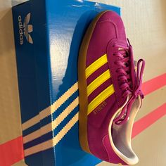 Never Worn Yellow Sambas, Adidas Originals Shoes, Adidas Shoes Originals, Purple And Yellow, Shoes Brand, Adidas Gazelle, Shoe Brands, Adidas Women, Womens Shoes Sneakers