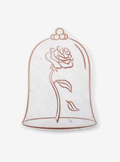 a rose in a glass bell ornament on a white background with red outline