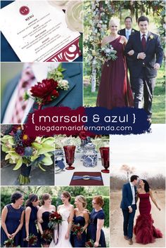 a collage of photos with the words marsala & azul on it and pictures of people in formal wear