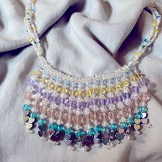 Hand Made Original Design Necklace. Made With Glass, Crystal And Hematite Beads. Multicolored Pastels. 18 Inches With 2 1/4 Inch Dangles. Easy Toggle Clasp. Hematite Beads, Glass Crystal, Toggle Clasp, Original Design, Womens Jewelry Necklace, Original Designs, 4 Inch, Hand Made, Beaded Necklace