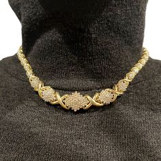 "⚓10k Gold Diamond Statement Collar Necklace 16\" - Beautiful Condition  Solid 10k gold, stamped 10k. Not filled or plated.  Excellent condition! We sell the highest quality pre-owned and vintage items! Free domestic shipping always! On its way to you in 1 business day.  30 day return policy!  ⚓The Details 16 inches long 7.45 mm wide 6.5mm thick 9mm at thickest 45.1 grams ⚓Who We Are  We are a small, family-owned business in Plymouth, MA. Located in the heart of Main Street, Main Street Jewelry Vintage Yellow Gold Necklace With Diamond Accents, Formal Gold Diamond Necklace Hallmarked, Vintage Gold Diamond Necklace For Formal Occasions, Antique Gold Diamond Necklace For Formal Occasions, Antique Gold Necklace With Diamond Accents, Hallmarked Gold-plated Diamond Necklace, Antique Gold Necklaces For Anniversary, Gold Plated Diamond Necklace For Anniversary, Vintage Necklaces With Diamond Accents For Anniversary