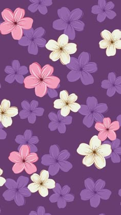 a purple background with pink and white flowers