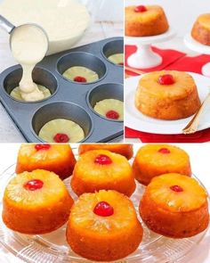 pineapple cupcakes are being served in muffin tins and then topped with icing