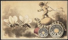 a drawing of an angel on top of a ball with two bees flying above it