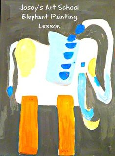 an elephant painting with the words, joseph's art school elephant painting lesson