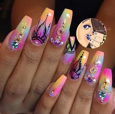 Occasion Nails, Coffin Nail Designs, Pedicure Manicure, Colorful Nails, Colored Acrylic Nails, Nail Candy, Design Nails, Designs Nail, Get Nails