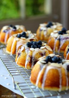 blueberry bundt cakes cooling on a rack