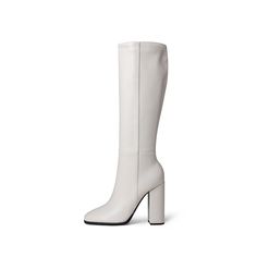 Shop White Round Toe Heeled Dress Mid Calf Boots Knee High Boot color White for  with worldwide Free shipping & Free return. Casual Tall Boots For Spring, Casual Square Toe Knee-high Boots For Spring, Spring Tall Heeled Boots With Round Toe, Fitted Beige Mid-calf Boots For Spring, Tall Knee-high Boots For Spring, Spring Workwear Knee-high Boots With Round Toe, Fitted Mid-calf Boots For Workwear In Spring, Spring Wide Calf High Heel Knee-high Boots, Tall Knee-high Heeled Boots For Spring