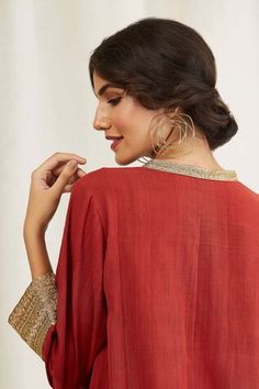 Burnt orange achkan kurta featuring dori embroidery highlight with sequin work. Paired with a ivory wide legged. - Aza Fashions Festive Fitted Kurta With Cutdana Detailing, Embroidered Orange Palazzo Set, Festive Orange Semi-stitched Kurta, Designer Semi-stitched Orange Kurta, Luxury Semi-stitched Orange Kurta, High-end Cotton Kurta With Cutdana Details, Three Quarter, Burnt Orange, Aza Fashion