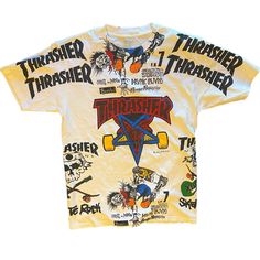 Thrasher Reprint Tshirt For Men Brand New Never Used . Fits Like An Xl Single Stitched Heavyweight! All Over Print In Front And Back Super Detailed Amazing Quality. #Thrasher #90s #Vintage #Retro #Depopfamous 90s Style Printed T-shirt For Streetwear, Summer Throwback Tops With Graphic Print, Casual Tops With Graffiti Print For Skateboarding, Casual Graffiti Print Tops, Short Sleeve T-shirt With Graffiti Print For Skateboarding, Graffiti Print Short Sleeve T-shirt For Skateboarding, Graffiti Print T-shirt For Skateboarding, Vintage Short Sleeve T-shirt For Skateboarding, Vintage Screen Print Tops For Skateboarding