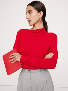 Luxe Wool-Blend Asymmetrical Top | Banana Republic Red Tops, Draped Top, Top Banana, Silk Camisole, Women's Blouses, Banana Republic Women, Asymmetrical Tops, Tailored Shirts, Red Top