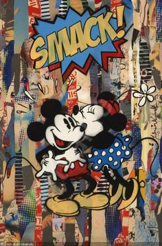 a mickey mouse painting with the word smack on it's face and an image of minnie