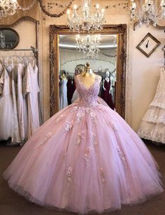 Quinceñera Dresses, Ball Gown Prom Dresses, Gown Prom Dresses, Pretty Quinceanera Dresses, Pink Sparkly, Illusion Neckline, Gown Prom, Ball Gowns Prom, Quince Dresses