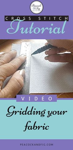 a person cutting fabric with scissors on top of it and the words, video guide to gridding your fabric