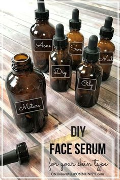 save money and ditch the chemicals with this homemade essential oil face serum recipe - love that there are 6 versions just right for every skin type {mature, oily, dry, sensitive, normal, & acne-prone} Face Serum Recipe, Diy Face Serum, Serum Recipe, Diy Face Scrub, Essential Oils For Face, Skin Care Routine For 20s, Homemade Essential Oil, Oil Cleansing, Essential Oils For Skin