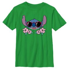 Ohana means family, and family means no tee gets left behind! Find the perfect style with this officially licensed Boys' Disney Lilo & Stitch Red Sunglasses Stitch Graphic T-Shirt! This design features Stitch's adorable face wearing cool red sunglasses and smiling big with pink hibiscus framing him across the front. Celebrate a certain alien, otherwise known as Experiment 626 in style this year with new hilarious apparel from the movie! Disney Green T-shirt With Graphic Print, Green Disney Graphic Print T-shirt, Disney Green T-shirt With Crew Neck, Disney T-shirt For Summer Fan Merchandise, Green Disney Crew Neck T-shirt, Disney Fan Merchandise T-shirt For Summer, Green Disney Cotton T-shirt, Summer Disney Fan Merchandise T-shirt, Experiment 626