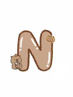 the letter n has a bear and a monkey on it