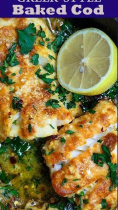 greek style baked food with lemon and parsley