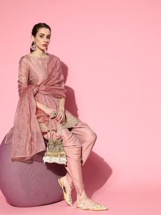 Buy pleasing dirty pink panelled kurta with dhoti pants and organza dupatta for women which is crafted from silk blend fabric. This beautiful style kurta set goes perfectly for upcoming festive season and grand events. Dhoti Pants, Pakistani Salwar Kameez, Lehenga Blouse, Indian Dresses Traditional, Organza Dupatta, Yellow Print, Traditional Attire, Matching Top, Salwar Kameez