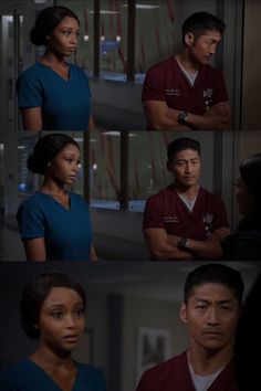 the cast of grey's anatomy is shown in three different scenes