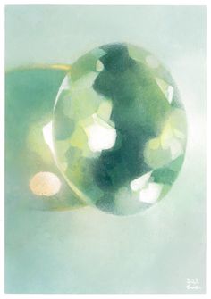 an abstract painting of two green bubbles