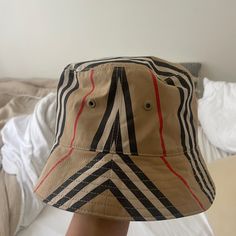 Burberry Classic Print Bucket Hat In Size Xsmall. Brand New Received As Gift But Does Not Fit Me Well. Perfect For Summer ! Made In Italy! Designer Beige Adjustable Hat, Designer Adjustable Beige Hat, Designer Adjustable Bucket Hat With Curved Brim, Burberry Bucket Hat, Plaid Bucket Hat, Burberry Cap, Tan Hat, Monogram Hats, Burberry Classic