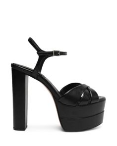 Schutz Women's Keefa Ankle Strap Platform High Heel Sandals Designer Platform Sandals With Ankle Strap, Designer Ankle Strap Platform Sandals, Designer Ankle Strap Sandals For Night Out, Glamorous Leather Sandals With Block Heel, Glamorous Leather Sandals With Round Toe, Glamorous Leather Sandals With 4-inch Heel, Glamorous Leather Closed Toe Sandals, Designer Block Heel Sandals For Night Out, Evening Leather Platform Sandals