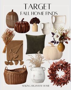 the cover of target fall home finds featuring pumpkins, flowers and other decorative items