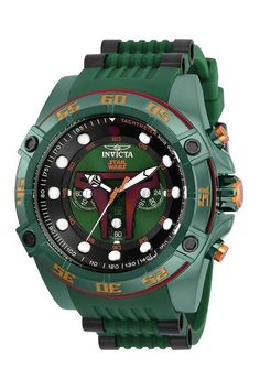 This Invicta watch is the very first one produced in its limited edition series. From the Star Wars collection, it holds an exact Quartz movement, as well as a green case. On its face you can find a , metal dial covered by a durable Flame Fusion Crystal. This style is finished by a reliable black, green, stainless steel, silicone band, and it offers 100 m water resistance.For a limited time, Eyal Lalo is opening up his private vault of exclusive first editions, giving you a once in a lifetime op Fun Watches, Silver Png, Watch Display Case, Star Wars Men, Watch Display, Invicta Watches, Buy Watches, Star Wars Collection, Boba Fett