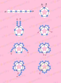 the instructions for how to make an origami flower with circles and arrows on pink background