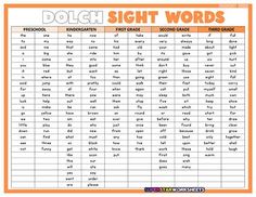 dolch sight words worksheet with an orange background and white writing on it