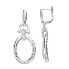 "Classic and stylish, these Rosabella cubic zirconia link oval dangle earrings are a unique addition to your jewelry collection. Classic and stylish, these Rosabella cubic zirconia link oval dangle earrings are a unique addition to your jewelry collection.  Nickel free Metal: sterling silver Closures: leverback Plating: rhodium Finish: polished Length: 1.7\"L x 0.70\"WSTONE DETAILS Stone type: cubic zirconia Total weight: 1/2 ct. Shape: round Setting: prong Gemstones may have been treated to enh Oval Earrings With Pave Setting, Modern Oval Cubic Zirconia Earrings, Oval Sterling Silver Earrings With Pave Setting, Oval Sterling Silver Diamond Earrings With Pave Setting, Silver Oval Earrings With Pave Setting, Oval Diamond Earrings, Silver Door, Door Knocker Earrings, Classic Doors