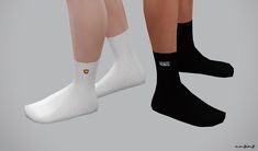 two pairs of white and black socks with logos on them