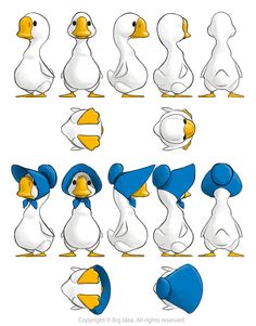 the different types of ducks with hats on their heads and beaks, all in different positions