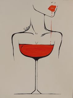 a drawing of a woman sitting in a wine glass with blood dripping from her mouth