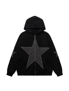 Star Zip Up Oversized Hoodie - AnotherChill Rhinestone Spider, Spider Skull, Punk Jacket, Goth Harajuku, Star Graphic, Streetwear Mode, Y2k Hoodie, Zippered Sweater, Looks Black