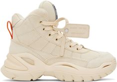 Ankle-high suede boots in off-white. · Zip tie at lace-up closure · Logo patch at padded tongue · Padded collar · Webbing pull-loop at heel counter · Piqué lining · Sculptural textured rubber midsole · Treaded rubber outsole Supplier color: Beige/Beige Off White Clothing, Hiker Boots, Zip Ties, White Boots, Suede Boots, Luxury Streetwear, Patch Logo, Designer Fashion, Perfect Clothing