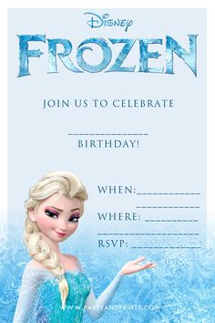 the frozen princess birthday party card is shown