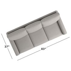 an image of a couch that is measurements for the seat and headrests on it