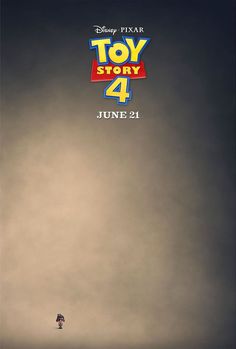 the poster for toy story 4 is shown in front of a dark sky with clouds