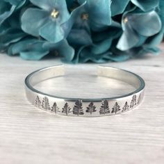 Woodland Bracelet, Hiking Jewelry, Secret Message Bracelet, Forest Jewelry, Lovers Jewelry, Woodland Jewelry, Handstamped Bracelet, Jewelry Christmas Tree, Tree Lover