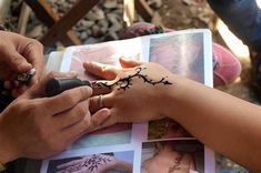 two people with tattoos on their hands doing something